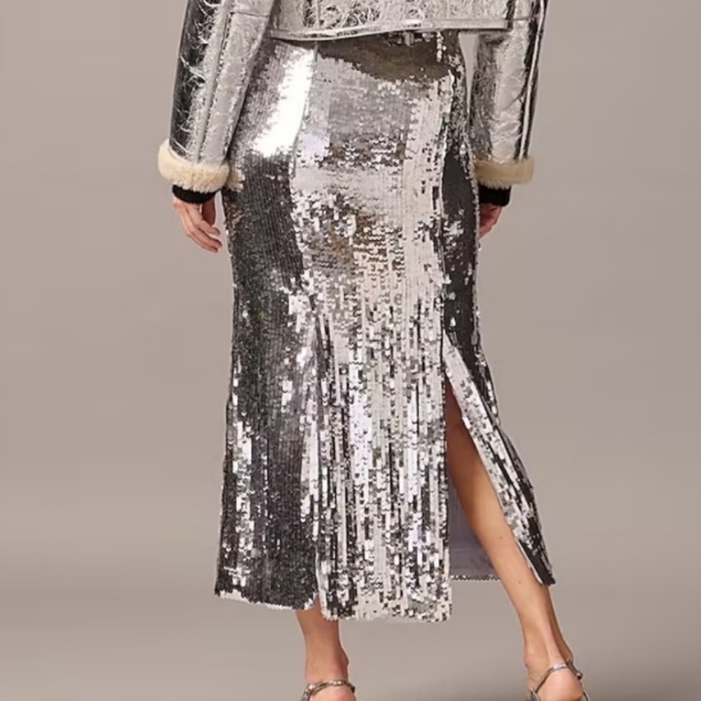 NEW J. CREW Collection Silver Sequin Slip Skirt - 0